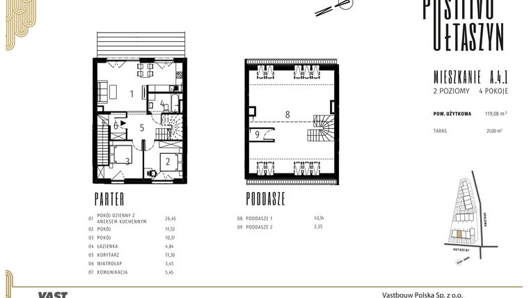 Rzut - Mieszkanie na sprzedaż 5 pokoi o powierzchni 119,08 m² - numer A.4.1 w Positivo Ołtaszyn