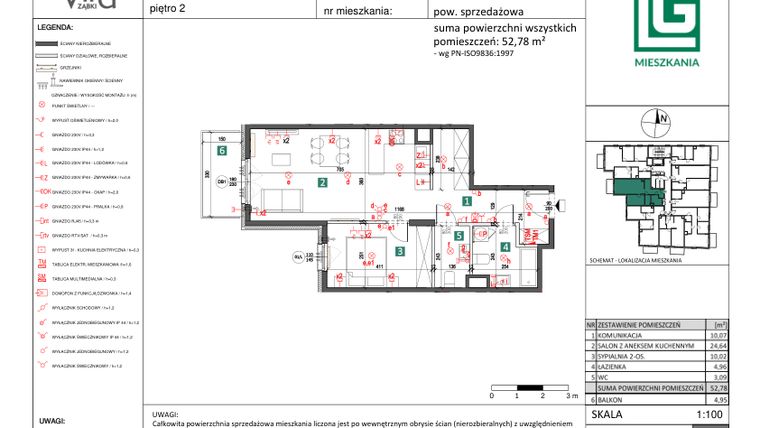 Rzut - Mieszkanie na sprzedaż 2 pokoje o powierzchni 54,78 m² - numer 10 w Vita Ząbki