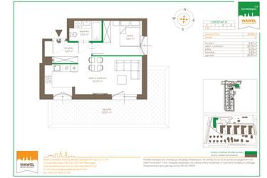 Rzut - Mieszkanie na sprzedaż 2 pokoje o powierzchni 39,69 m² - numer F/9 w Ostródzka 123 - III etap
