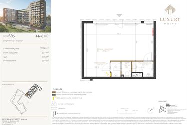 Rzut - Lokal użytkowy na sprzedaż 1 pokój o powierzchni 44,45 m² - numer LU15 w LUXURY POINT