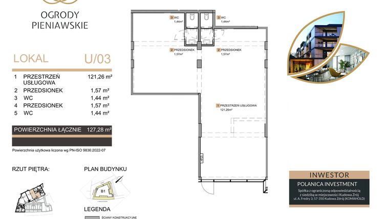 Rzut - Lokal użytkowy na sprzedaż 1 pokój o powierzchni 127,28 m² - numer 0/3.3 w Ogrody Pieniawskie