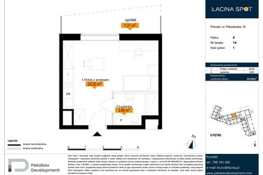 Rzut - Mieszkanie na sprzedaż 1 pokój o powierzchni 24,29 m² - numer B.0.14 w ŁACINA SPOT - apartamenty inwestycyjne