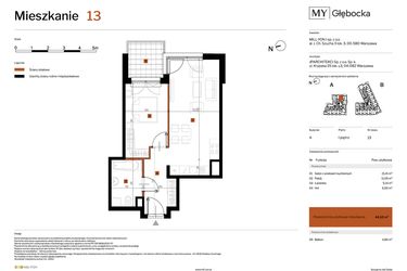 Rzut - Mieszkanie na sprzedaż 2 pokoje o powierzchni 44,1 m² - numer 13 w MY Głębocka