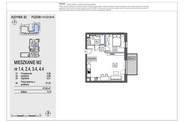 Rzut - Mieszkanie na sprzedaż 2 pokoje o powierzchni 47,66 m² - numer B2.1.4 w Chryzantemovo
