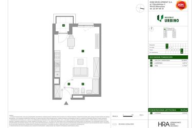 Rzut - Mieszkanie na sprzedaż 1 pokój o powierzchni 34,23 m² - numer 1.3.C.68 w Osiedle Urbino