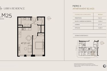 Rzut - Mieszkanie na sprzedaż 2 pokoje o powierzchni 47,21 m² - numer B2.M25 w Libra Residence