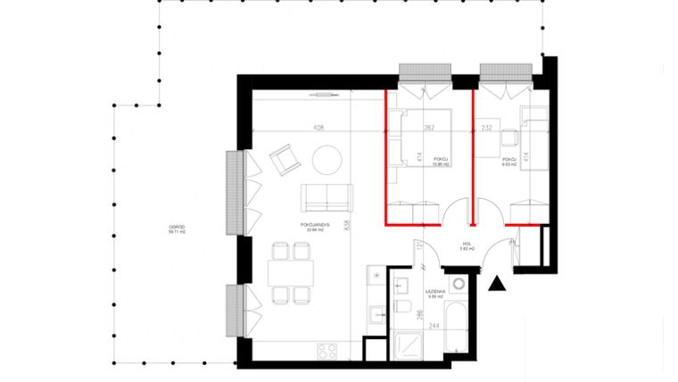 Rzut - Mieszkanie na sprzedaż 3 pokoje o powierzchni 66,79 m² - numer E.0.8 w INSPIRE ETAP IV – bud. E