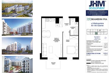 Rzut - Mieszkanie na sprzedaż 2 pokoje o powierzchni 43,28 m² - numer A.4.57 w Skandinavia