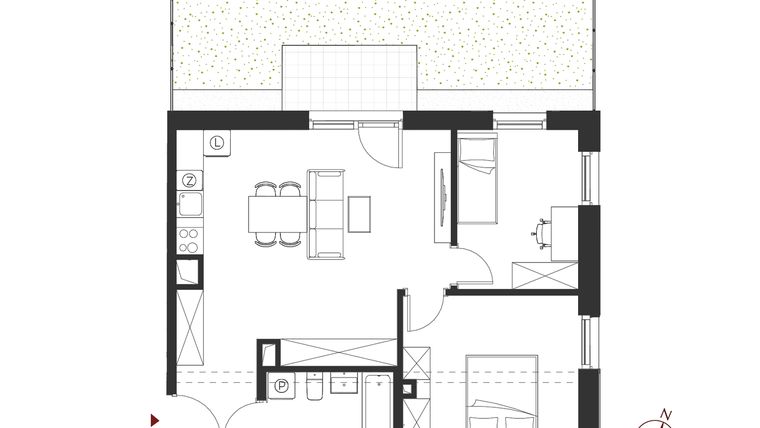 Rzut - Mieszkanie na sprzedaż 3 pokoje o powierzchni 60,32 m² - numer B.0.2 w Apartamenty Symfonia