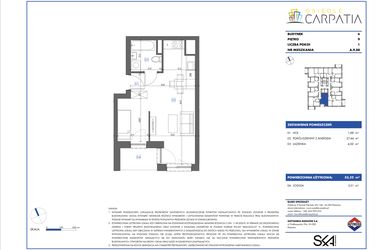 Rzut - Mieszkanie na sprzedaż 1 pokój o powierzchni 33,33 m² - numer A.9.88 w Osiedle Carpatia Etap III