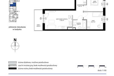 Rzut - Mieszkanie na sprzedaż 3 pokoje o powierzchni 49,01 m² - numer M61 w Kwarcowe Wzgórze