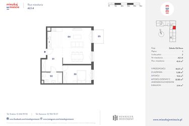 Rzut - Mieszkanie na sprzedaż 2 pokoje o powierzchni 61,4 m² - numer A2.1.4 w Mieszkaj w mieście Załęska od Nowa