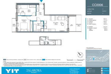 Rzut - Mieszkanie na sprzedaż 3 pokoje o powierzchni 53,35 m² - numer CC0006 w Talarowa Park