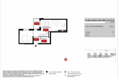 Rzut - Mieszkanie na sprzedaż 1 pokój o powierzchni 45,3 m² - numer WR1 3/4/10/1a w Przystań Reymonta