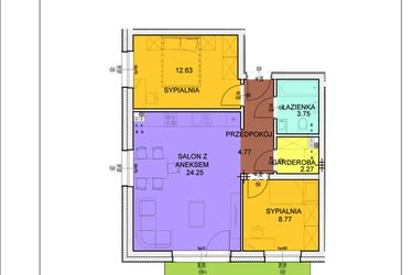 Rzut - Mieszkanie na sprzedaż 3 pokoje o powierzchni 56,44 m² - numer A2 w Osiedle Zuchów