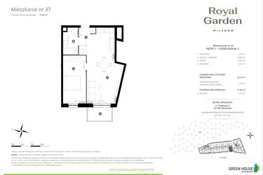 Rzut - Mieszkanie na sprzedaż 2 pokoje o powierzchni 50,72 m² - numer M.37 w Royal Garden Wilanów