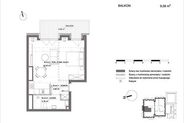 Rzut - Mieszkanie na sprzedaż 1 pokój o powierzchni 41,48 m² - numer B.4.4 w Polanka 21