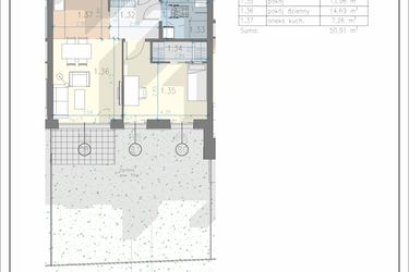 Rzut - Mieszkanie na sprzedaż 2 pokoje o powierzchni 50,91 m² - numer 6 w Residence Przewóz 41