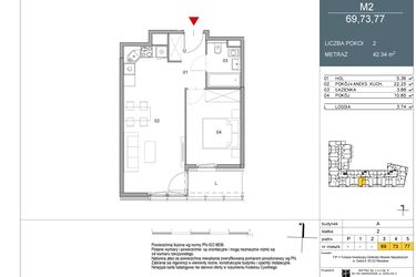 Rzut - Mieszkanie na sprzedaż 2 pokoje o powierzchni 42,34 m² - numer 73 w Morwowa 5