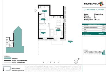Rzut - Mieszkanie na sprzedaż 2 pokoje o powierzchni 45,96 m² - numer A1 w Milczańska 18