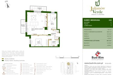 Rzut - Mieszkanie na sprzedaż 3 pokoje o powierzchni 66,13 m² - numer 23 w Julianów Verde