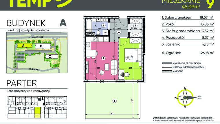 Rzut - Mieszkanie na sprzedaż 2 pokoje o powierzchni 45,09 m² - numer A9 w Osiedle TEMPO