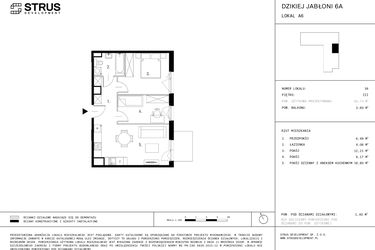 Rzut - Mieszkanie na sprzedaż 3 pokoje o powierzchni 50,73 m² - numer A6.36 w Dzikiej Jabłoni 6A