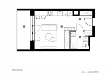 Rzut - Mieszkanie na sprzedaż 1 pokój o powierzchni 29,59 m² - numer 2.04.14 w Katowicka Residence