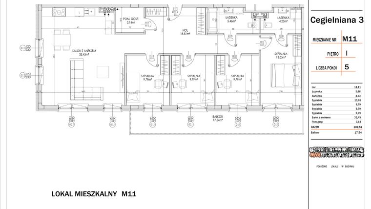 Rzut - Mieszkanie na sprzedaż 5 pokoi o powierzchni 109,51 m² - numer 11 w Osiedle StaLove etap I