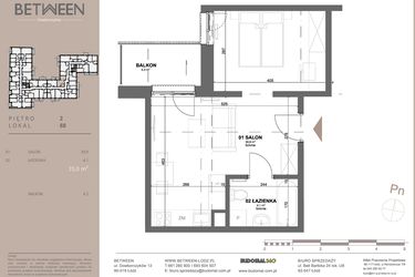 Rzut - Mieszkanie na sprzedaż 1 pokój o powierzchni 34,95 m² - numer 88 w BETWEEN