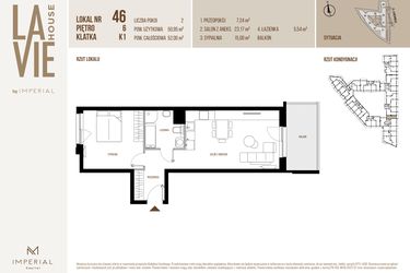 Rzut - Mieszkanie na sprzedaż 2 pokoje o powierzchni 50,95 m² - numer 46 w La Vie House