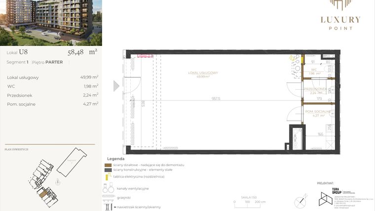 Rzut - Lokal użytkowy na sprzedaż 1 pokój o powierzchni 58,48 m² - numer LU8 w LUXURY POINT