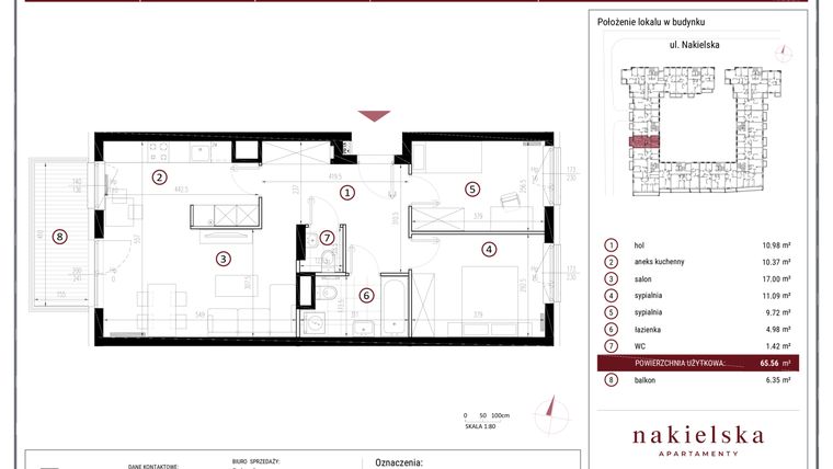 Rzut - Mieszkanie na sprzedaż 3 pokoje o powierzchni 65,56 m² - numer 154 w Apartamenty Nakielska