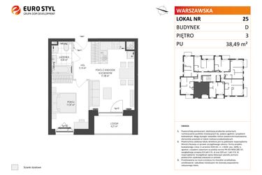 Rzut - Mieszkanie na sprzedaż 2 pokoje o powierzchni 38,49 m² - numer D.25 w Osiedle Warszawska etap II