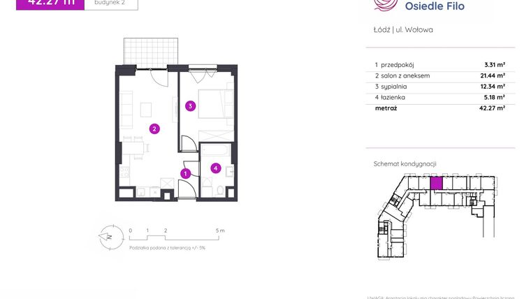 Rzut - Mieszkanie na sprzedaż 2 pokoje o powierzchni 42,27 m² - numer 2.C.0.04 w Murapol Osiedle Filo etap II