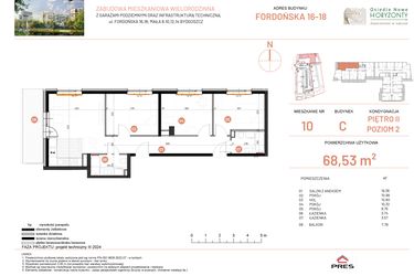 Rzut - Mieszkanie na sprzedaż 4 pokoje o powierzchni 68,53 m² - numer 16.10 w Osiedle Nowe Horyzonty etap II