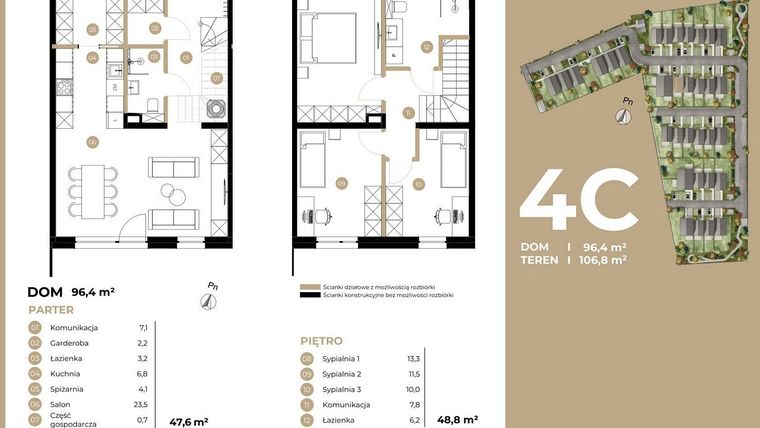 Rzut - Dom na sprzedaż 4 pokoje o powierzchni 96,4 m² - numer 4C w Kasprowicza 4 etap II