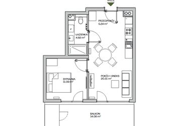 Rzut - Mieszkanie na sprzedaż 2 pokoje o powierzchni 41,26 m² - numer M22 w Zielona Marina - Apartamenty inwestycyjne