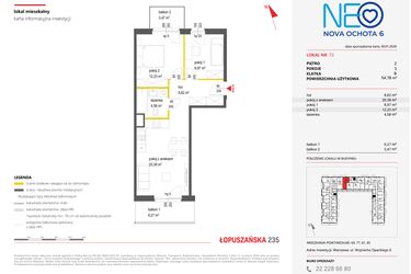 Rzut - Mieszkanie na sprzedaż 3 pokoje o powierzchni 54,78 m² - numer 73 w Neo Nova Ochota 6