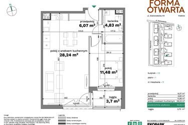 Rzut - Mieszkanie na sprzedaż 2 pokoje o powierzchni 50,62 m² - numer C2-11 w Forma Otwarta etap C