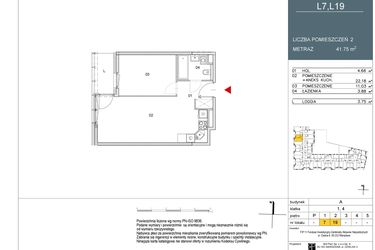 Rzut - Mieszkanie na sprzedaż 2 pokoje o powierzchni 41,75 m² - numer L7 w Morwowa 5 - Apartamenty inwestycyjne