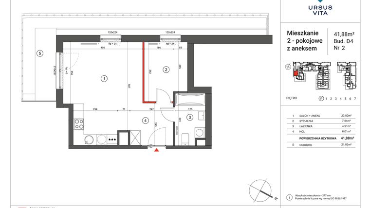 Rzut - Mieszkanie na sprzedaż 2 pokoje o powierzchni 41,85 m² - numer D-2 w Ursus Vita - bud. D