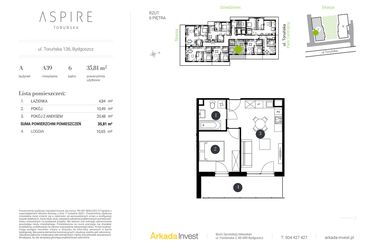 Rzut - Mieszkanie na sprzedaż 2 pokoje o powierzchni 35,81 m² - numer A.39 w Aspire