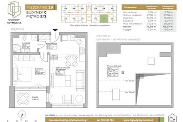 Rzut - Mieszkanie na sprzedaż 2 pokoje o powierzchni 76,98 m² - numer M29 w Ogrody Reymonta