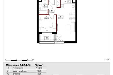 Rzut - Mieszkanie na sprzedaż 2 pokoje o powierzchni 45,46 m² - numer C02.1.30 w Skwer Witosa