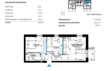 Rzut - Mieszkanie na sprzedaż 3 pokoje o powierzchni 55,33 m² - numer 9 w Comfort Corner