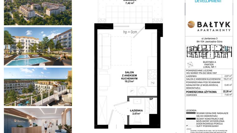 Rzut - Mieszkanie na sprzedaż 1 pokój o powierzchni 22,28 m² - numer A.1 w Apartamenty Bałtyk