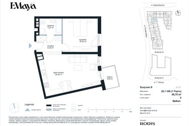 Rzut - Mieszkanie na sprzedaż 2 pokoje o powierzchni 56,75 m² - numer B2.1.M8 w EMaya