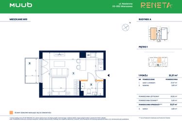 Rzut - Mieszkanie na sprzedaż 1 pokój o powierzchni 31,37 m² - numer M10 w Reneta