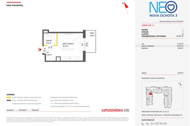 Rzut - Mieszkanie na sprzedaż 1 pokój o powierzchni 25,05 m² - numer 22 w Neo Nova Ochota 3